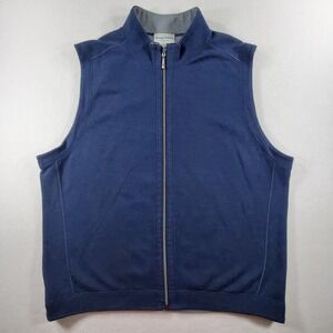 Tommy Bahama Reversible Vest XXL Blue Gray Full Zip Cotton Blend